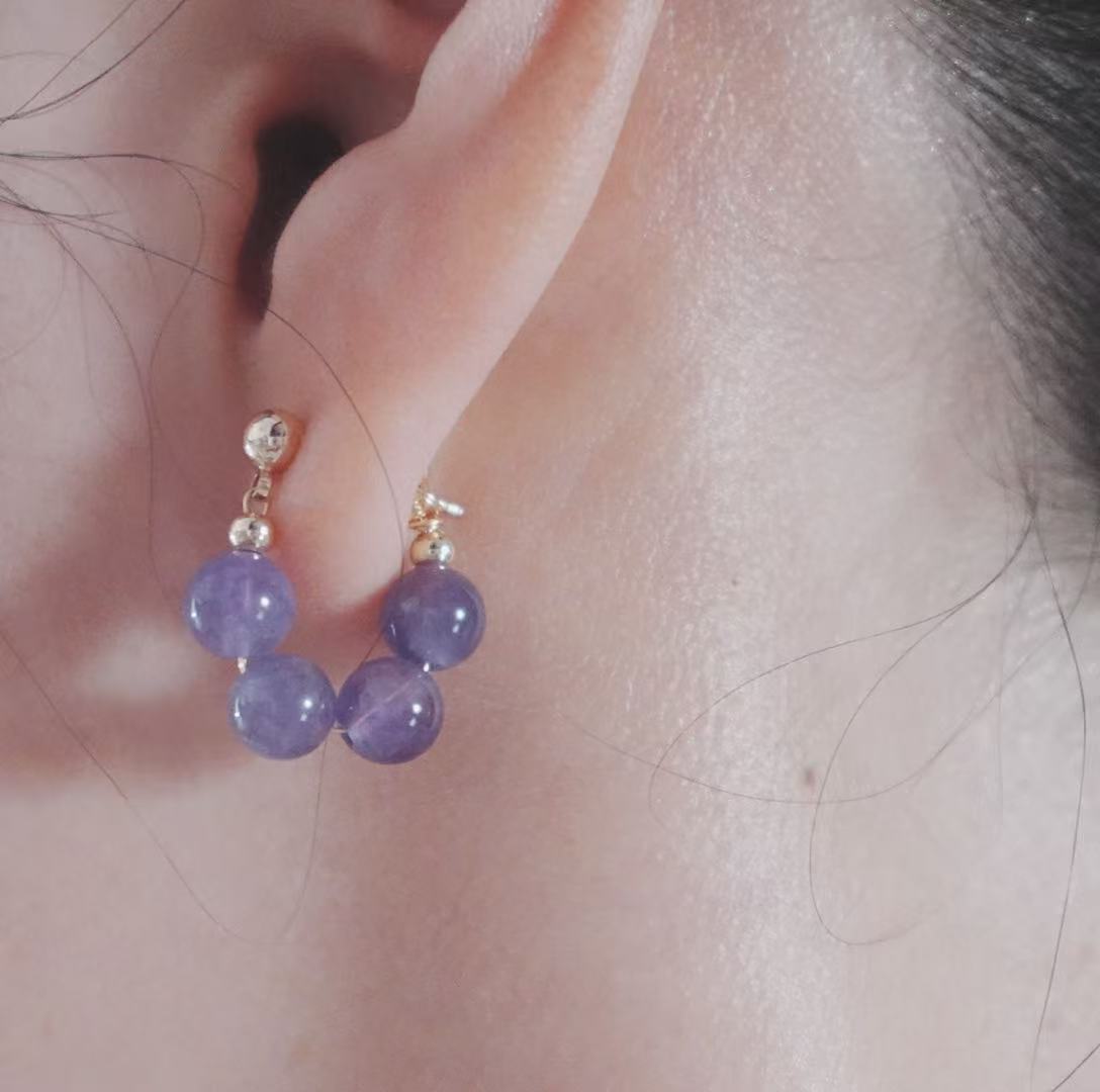 Elegant Amethyst Bead Stud Earrings with gold accents for stylish and modern looks