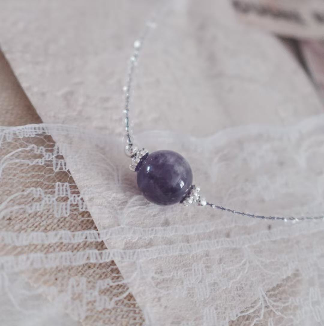 Amethyst Beaded Necklace featuring a stunning purple bead on a delicate silver chain
