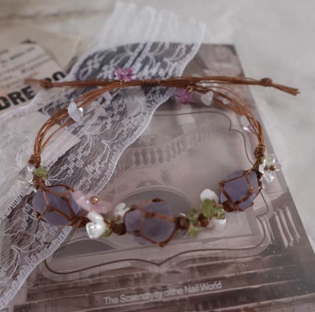 Amethyst Woven Bracelet featuring natural crystals with pastel accents for a stylish look