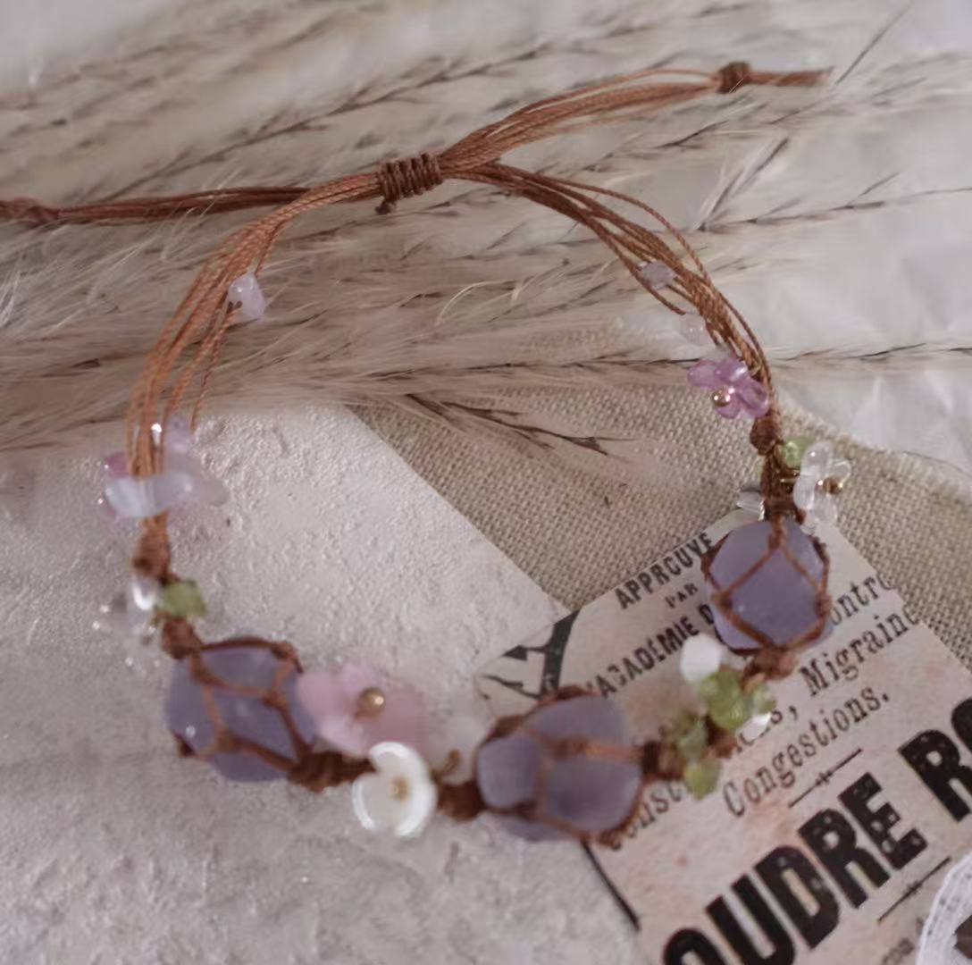 Amethyst Woven Bracelet featuring natural crystals and earthy tones for a stylish accessory