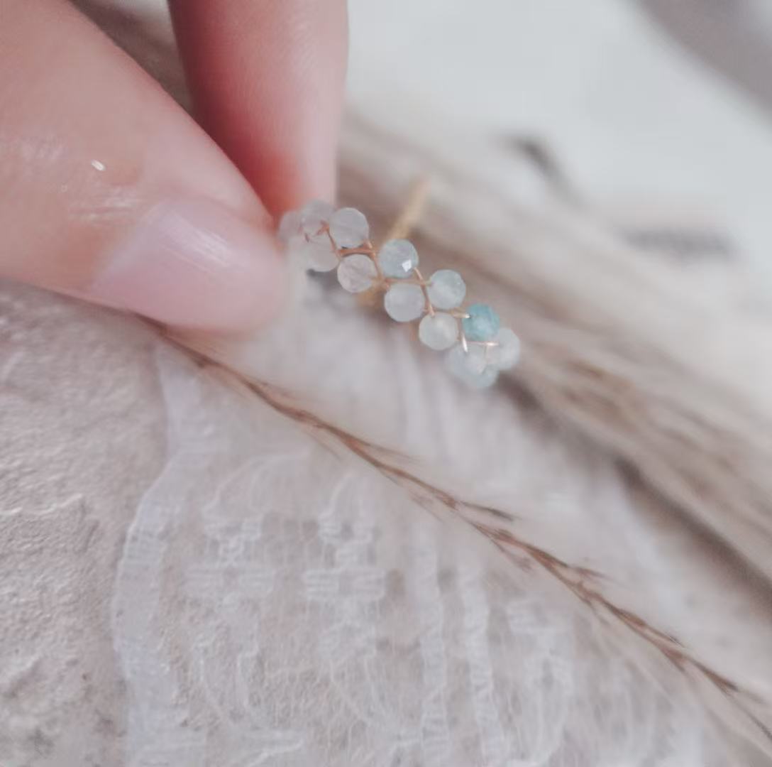 Aquamarine Faceted Bead Ring featuring delicate blue beads on a gold band, perfect for minimalist jewelry lovers