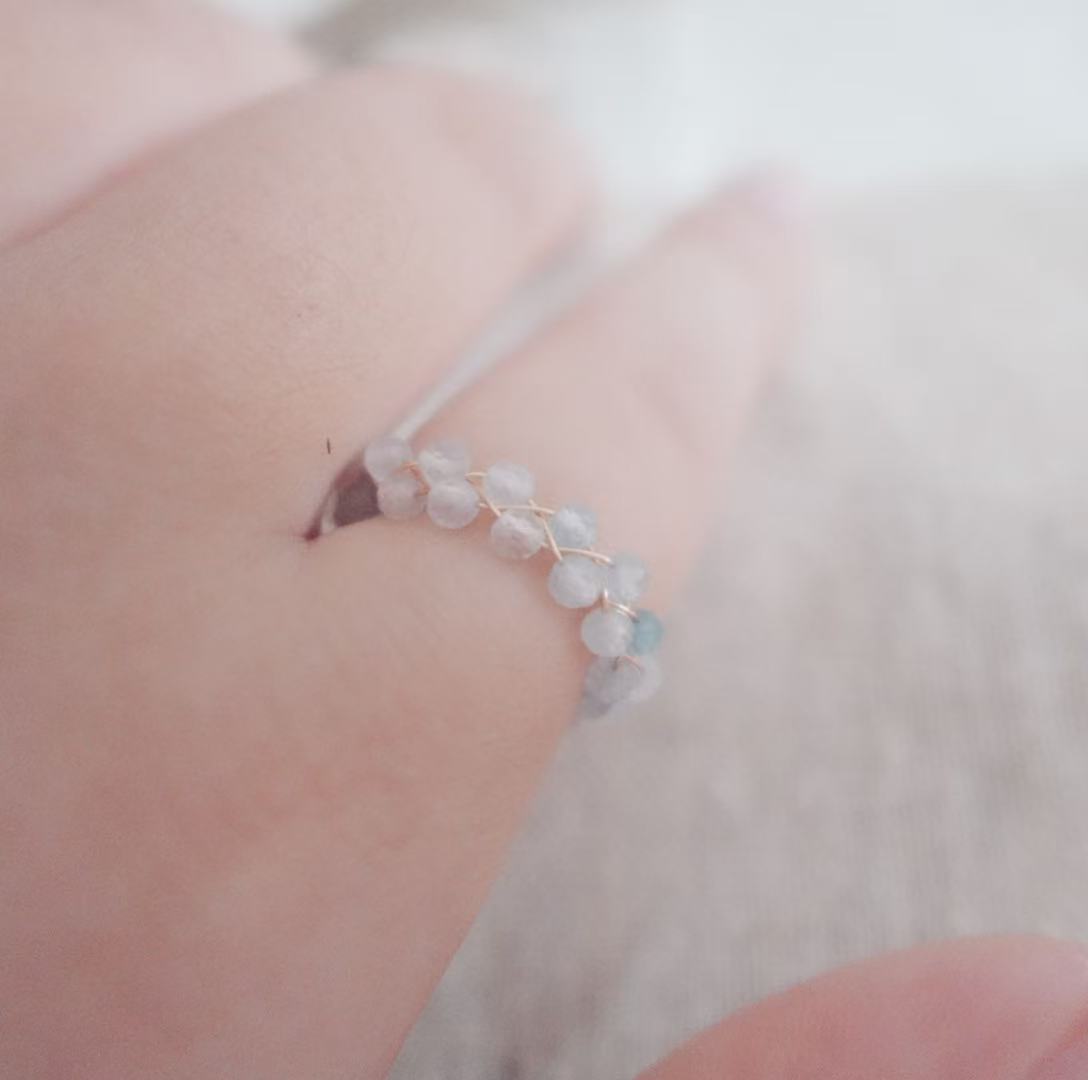 Aquamarine Faceted Bead Ring on a hand featuring delicate beads for a stylish look