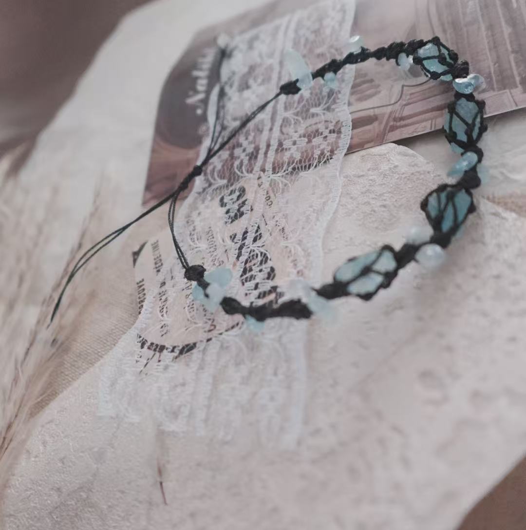Blue Apatite Woven Bracelet featuring unique crystals and delicate woven design, perfect for everyday wear