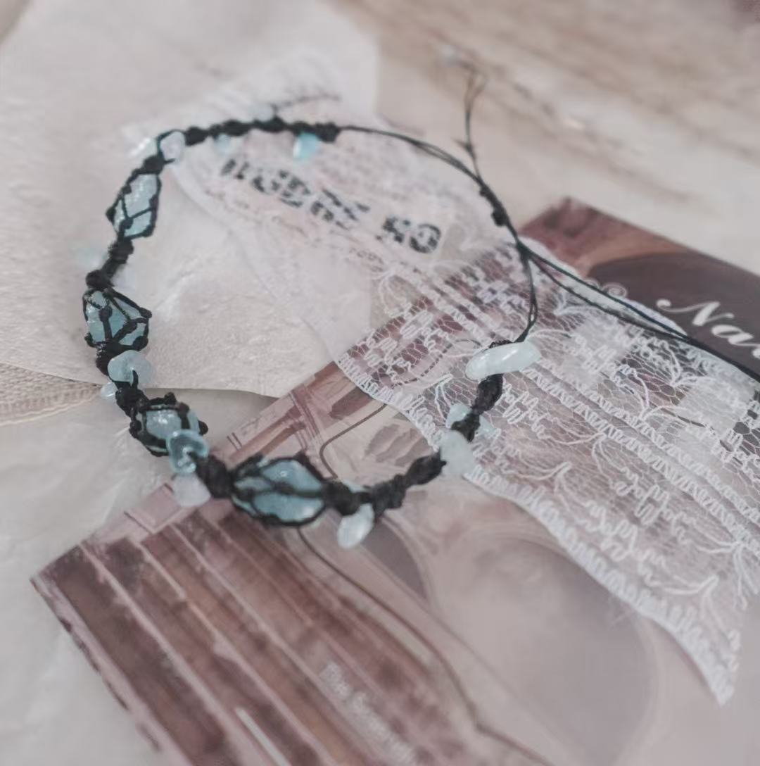 Blue Apatite Woven Bracelet featuring natural crystals on a braided cord for a stylish look
