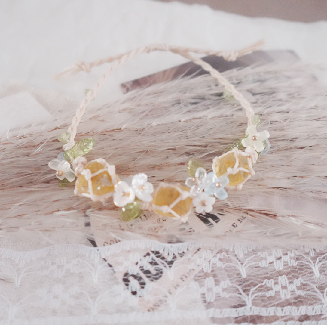Fresh Style Yellow Citrine Woven Bracelet with colorful flowers, perfect for stylish accessories