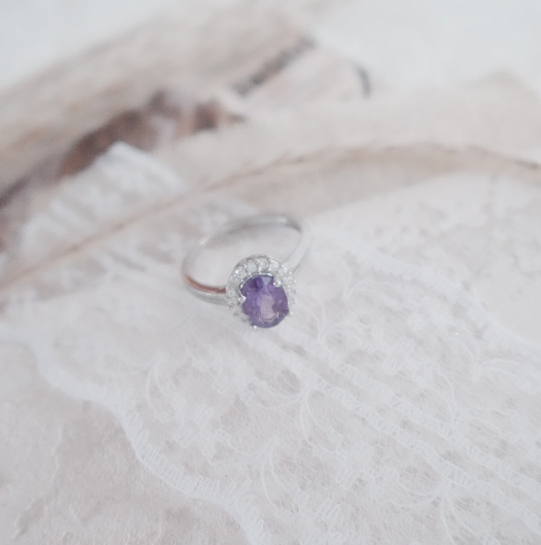 Oval Amethyst Diamond Ring set in silver with sparkling diamond accents for elegant jewelry lovers