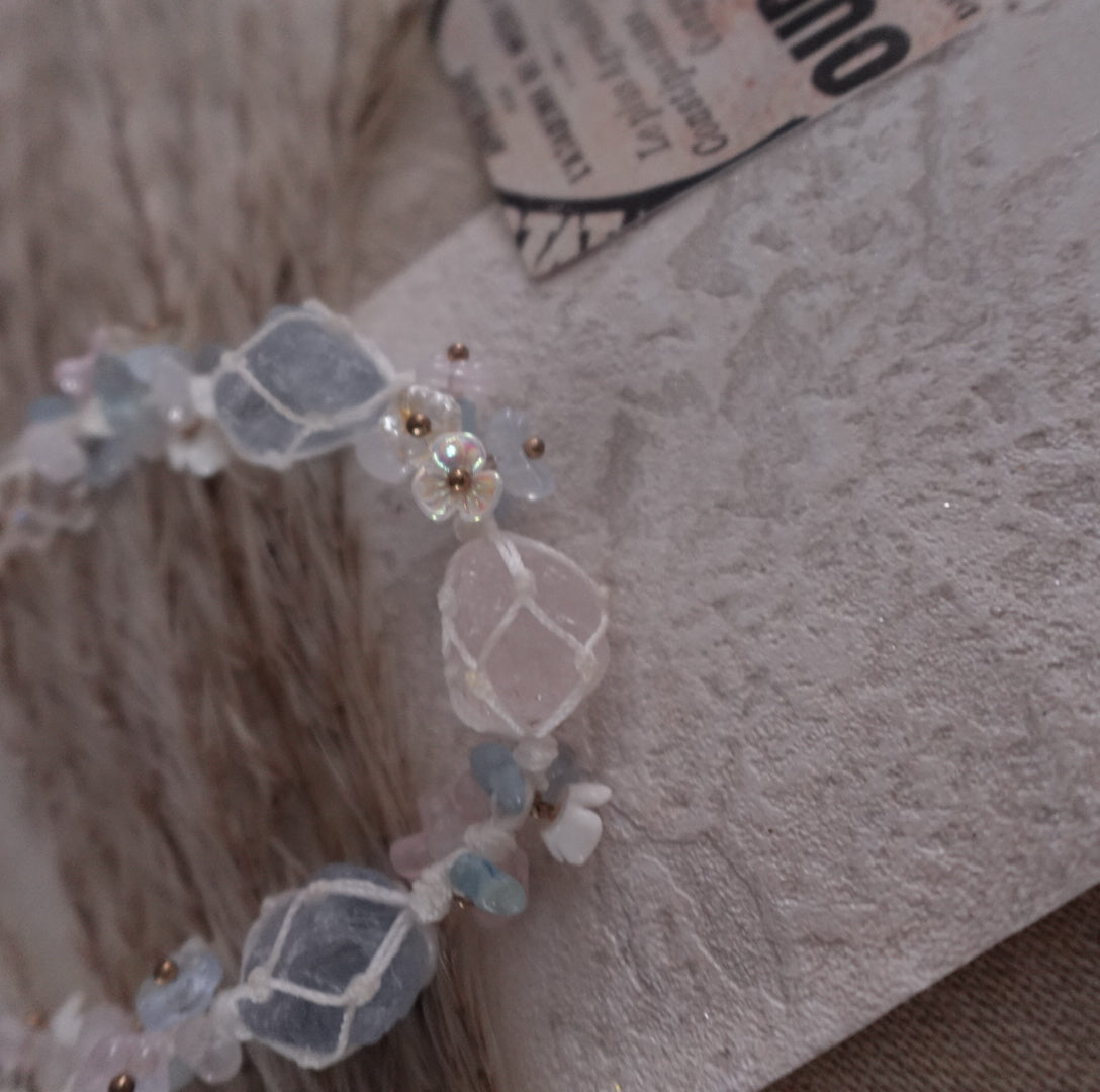 Rose Quartz & Blue Crystal Woven Bracelet featuring delicate natural gemstones for a stylish accessory