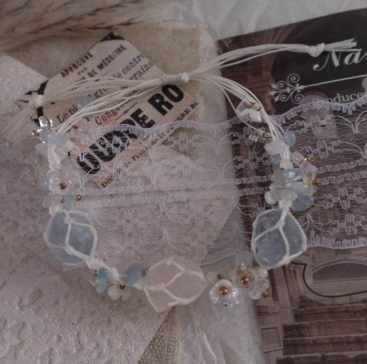 Stylish Rose Quartz & Blue Crystal Woven Bracelet with delicate gemstone accents for a unique accessory