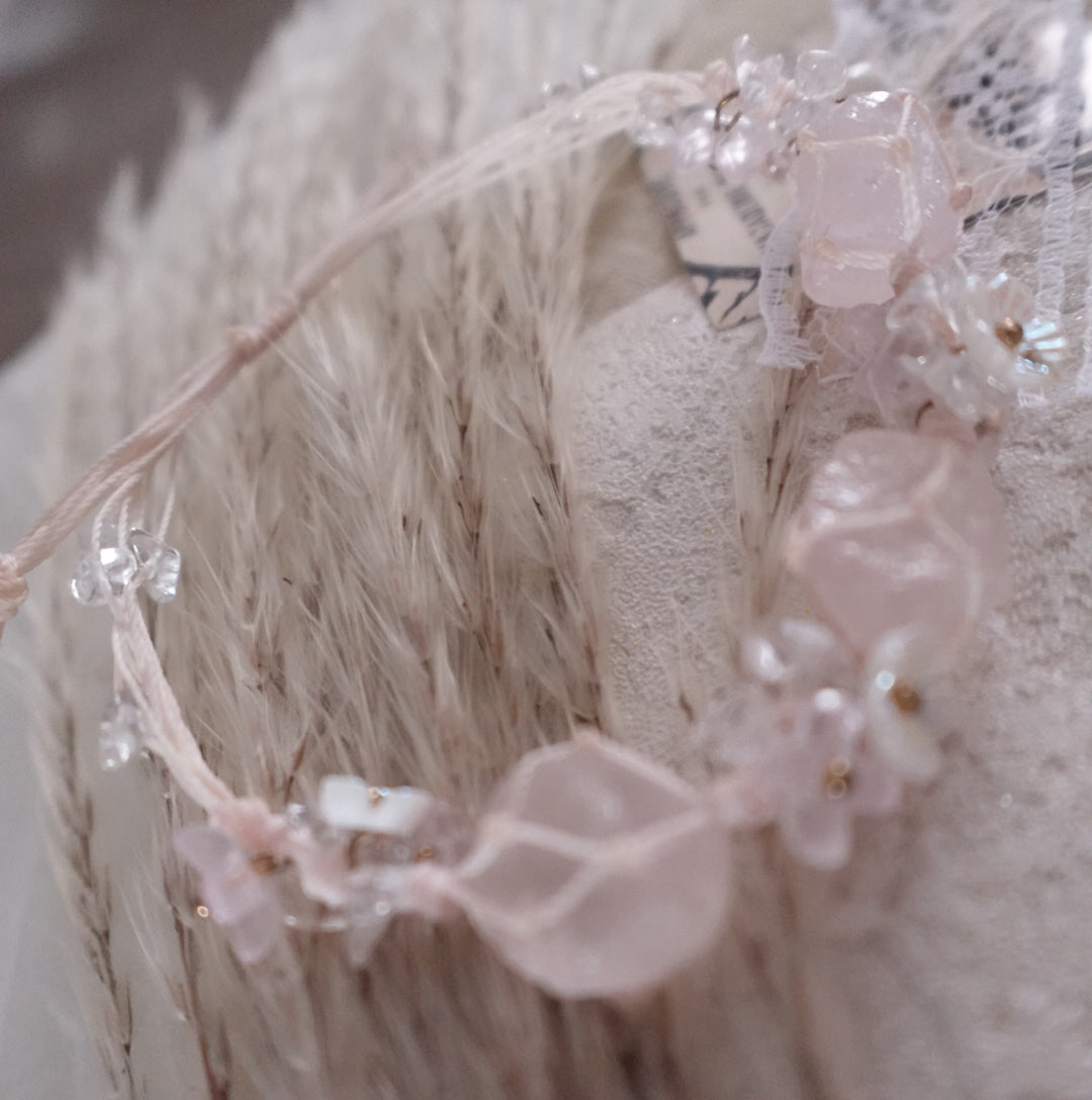 Rose Quartz Woven Bracelet with delicate pink crystals for stylish jewelry lovers
