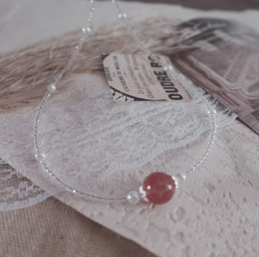 Elegant Strawberry Quartz Beaded Necklace with Silver Accents and Pearls for Stylish Accessories