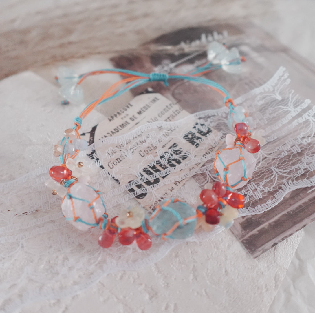 Elegant White Crystal & Blue Crystal Woven Bracelet with Colorful Gemstone Accents