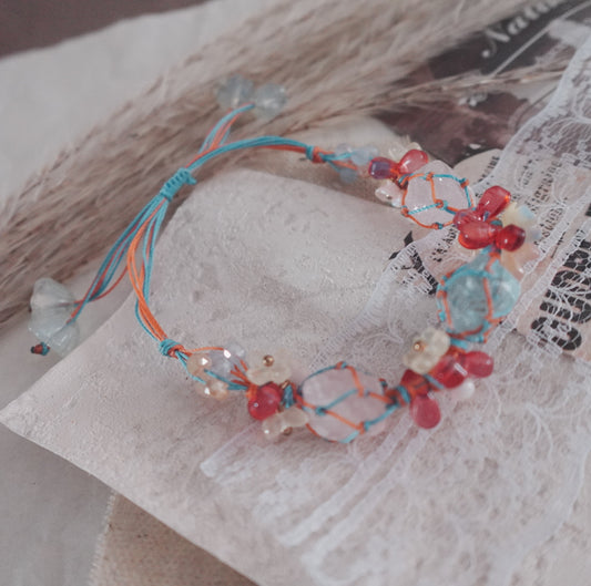 Handcrafted White Crystal & Blue Crystal Woven Bracelet with colorful beads and adjustable closure