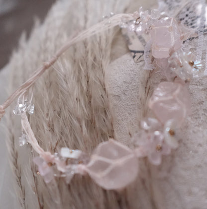 Rose Quartz Woven Bracelet with delicate pink crystals for stylish jewelry lovers