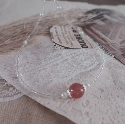 Elegant Strawberry Quartz Beaded Necklace with Silver Accents and Pearls for Stylish Accessories