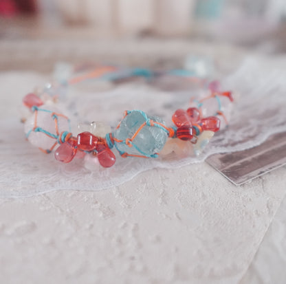 White Crystal & Blue Crystal Woven Bracelet with colorful beads and delicate design