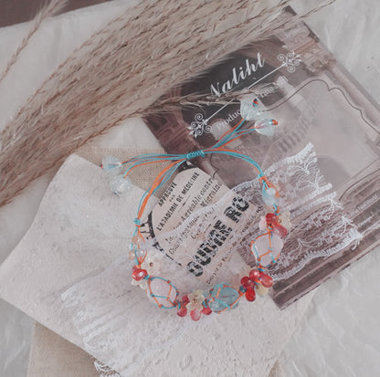 Elegant White Crystal & Blue Crystal Woven Bracelet with colorful beads for boho fashion style