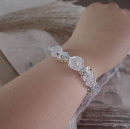 Delicate White Crystal Woven Bracelet featuring unique crystal beads and elegant design on wrist